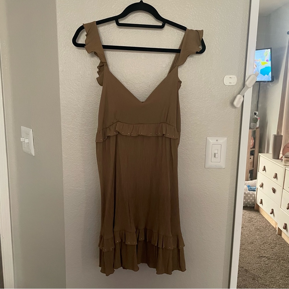 Zara Studded Mini Dress Light Khaki - Picture 2 of 5